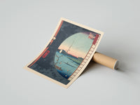 Rolled River landscape with plum blossom branch poster beside its crush-resistant kraft shipping tube