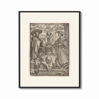 Framed Nobleman and lady with hourglass print shown as a bold statement piece on a clean gallery wall