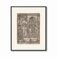 Framed Skeletons dancing playing instruments print shown as a bold statement piece on a clean gallery wall