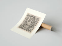 Rolled Death and clergyman woodcut scene poster beside its crush-resistant kraft shipping tube