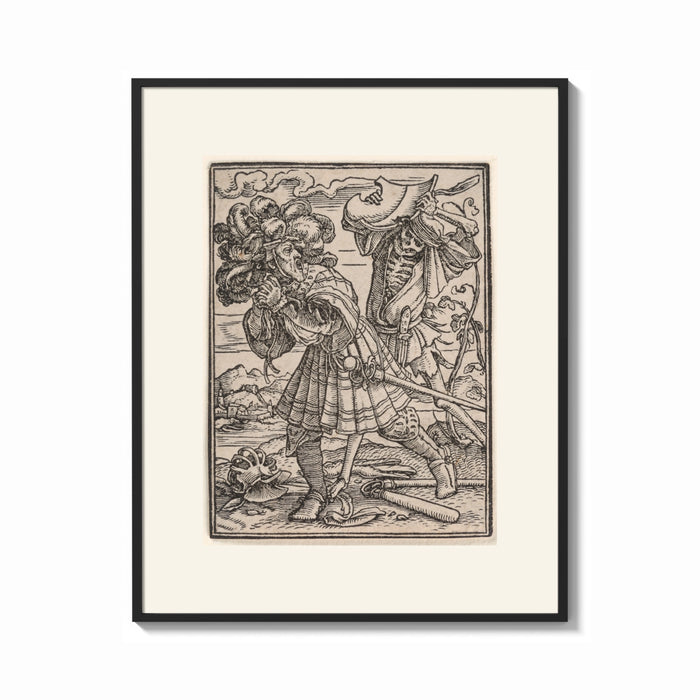 Framed Nobleman confronted by skeletal Death print shown as a bold statement piece on a clean gallery wall