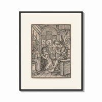 Framed Death confronting couple in bedchamber print shown as a bold statement piece on a clean gallery wall