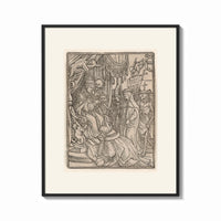 Framed Death visits the Pope crowning emperor print shown as a bold statement piece on a clean gallery wall