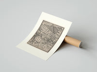 Rolled Ship in stormy sea with figures poster beside its crush-resistant kraft shipping tube