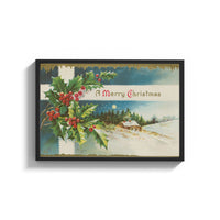 Framed Cottage A Merry Christmas print shown as a wide statement piece on a clean white wall
