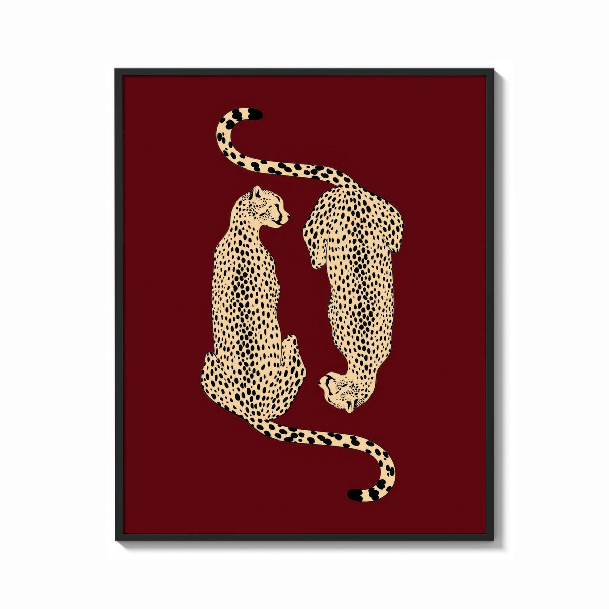Framed Mirrored Cheetahs print shown as a bold statement piece on a clean gallery wall