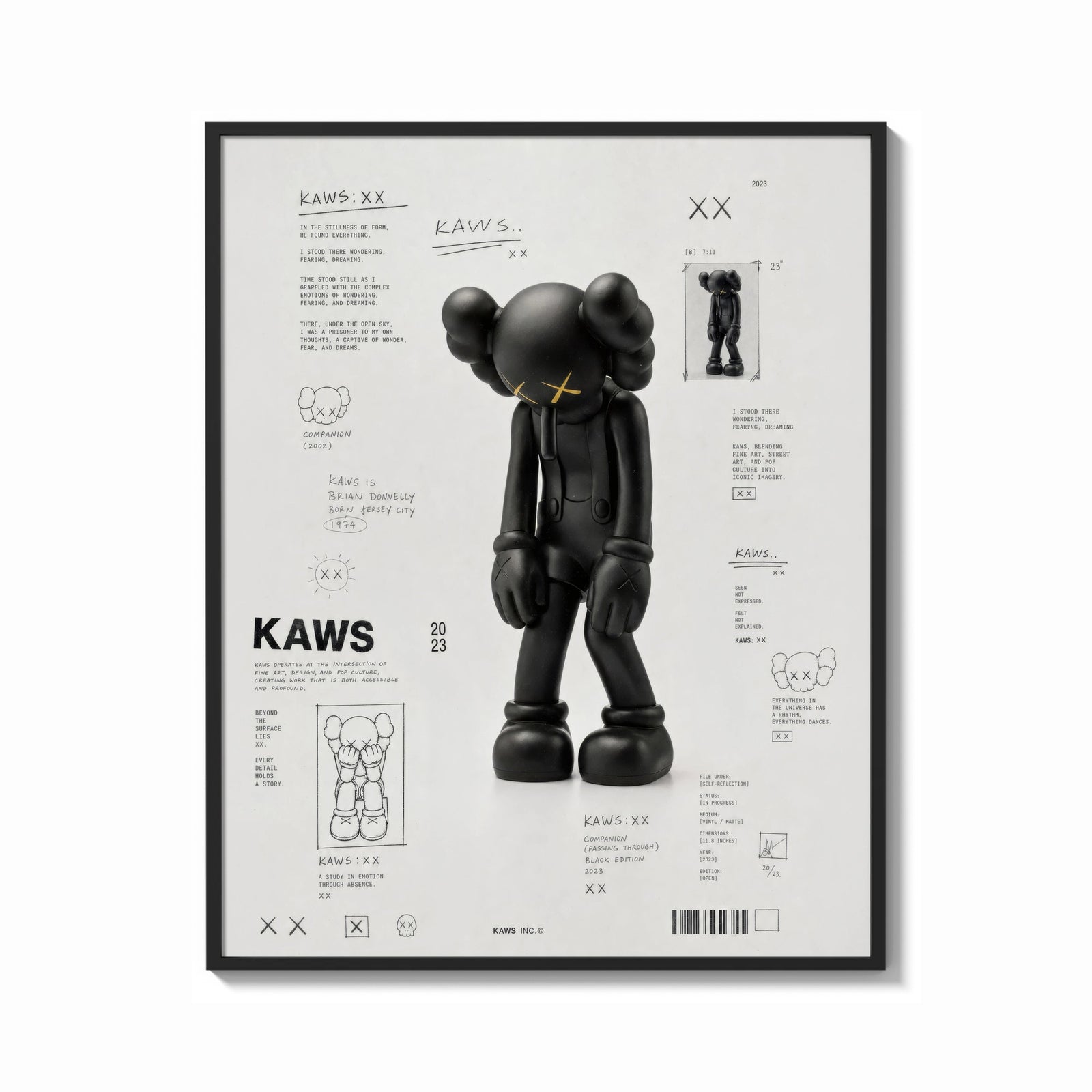 Framed KAWS Companion Passing Through framed poster print shown as a bold statement piece on a clean gallery wall