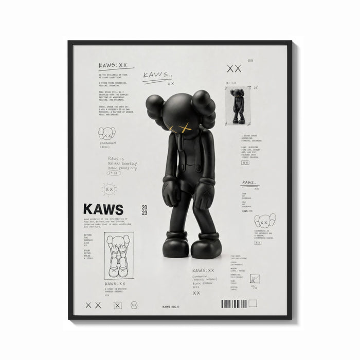 Framed KAWS Companion Passing Through framed poster print shown as a bold statement piece on a clean gallery wall