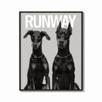 Framed Doberman Pinscher Portrait Duo print shown as a bold statement piece on a clean gallery wall