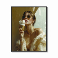 Framed Louis Vuitton Gold Ice Cream print shown as a bold statement piece on a clean gallery wall