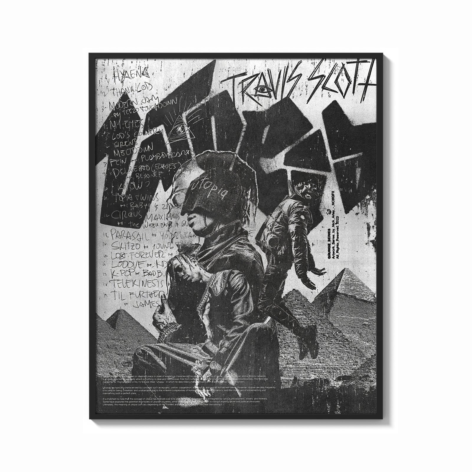 Framed Travis Scott Utopia Album Cover framed poster print shown as a bold statement piece on a clean gallery wall