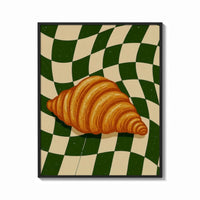 Framed Croissant on Green Checkerboard print shown as a bold statement piece on a clean gallery wall