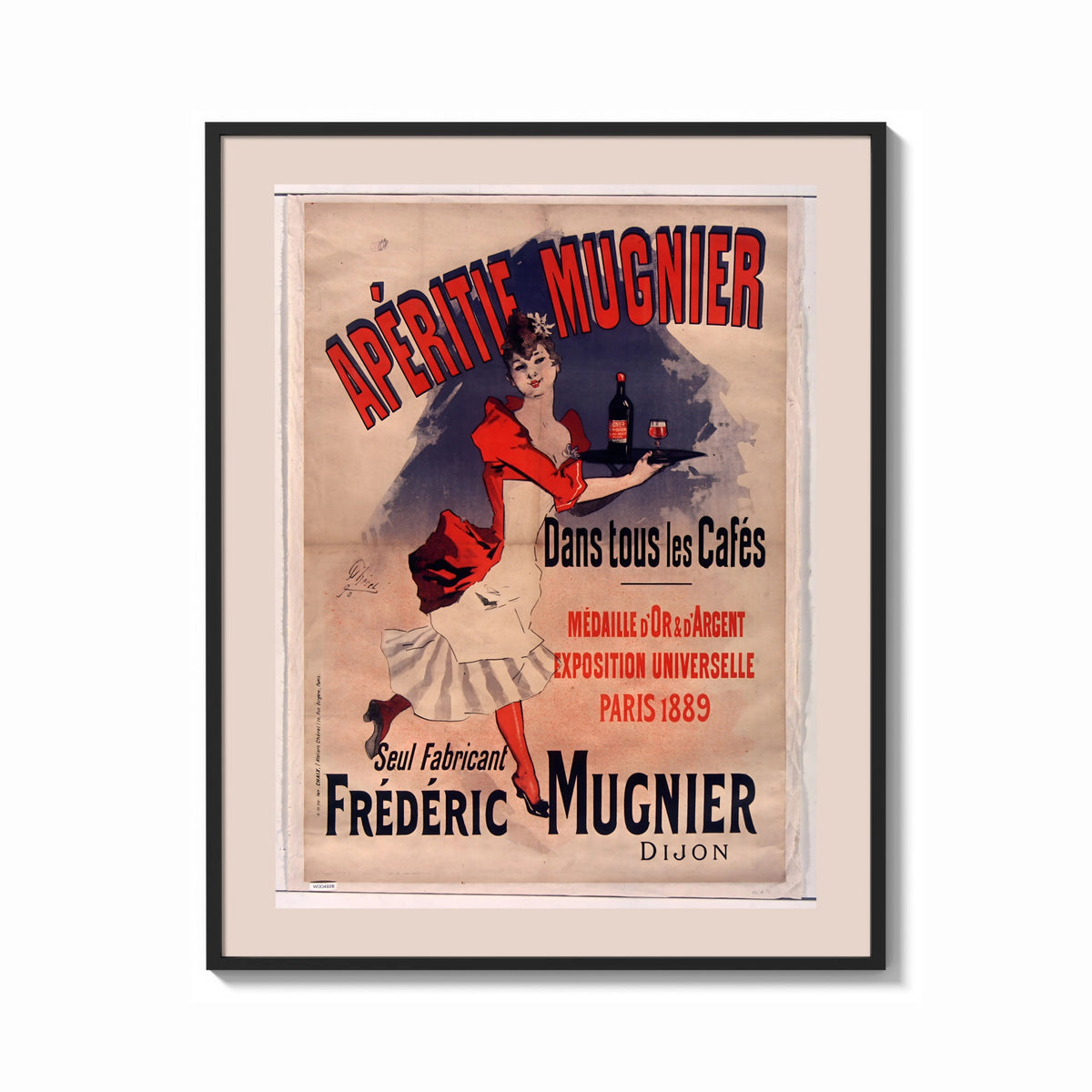 Framed Aperitif Mugnier Cafe print shown as a bold statement piece on a clean gallery wall