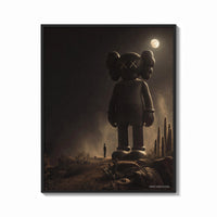 Framed KAWS Companion Desert Moon Monochrome print shown as a bold statement piece on a clean gallery wall