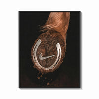 Framed Nike Horse Hoof Swoosh Equestrian print shown as a bold statement piece on a clean gallery wall