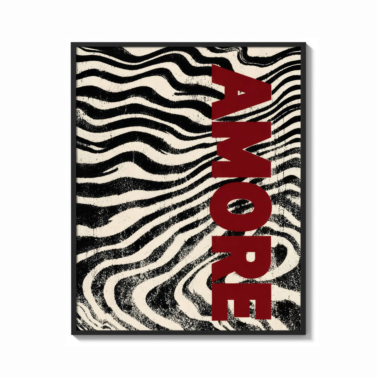 Framed Amore Zebra Print shown as a bold statement piece on a clean gallery wall