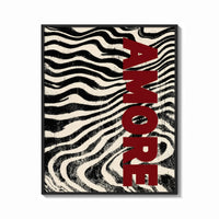 Framed Amore Zebra Print shown as a bold statement piece on a clean gallery wall