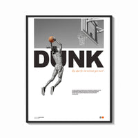 Framed Basketball Dunk Motivation print shown as a bold statement piece on a clean gallery wall