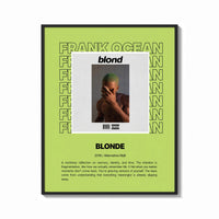 Framed Frank Ocean Blonde Album Cover print shown as a bold statement piece on a clean gallery wall