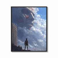 Framed Attack on Titan Colossal framed poster print shown as a bold statement piece on a clean gallery wall