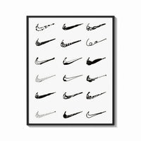 Framed Nike Swoosh Hand-Drawn Sketch framed poster print shown as a bold statement piece on a clean gallery wall