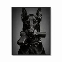 Framed Doberman Pistol Spiked Collar print shown as a bold statement piece on a clean gallery wall