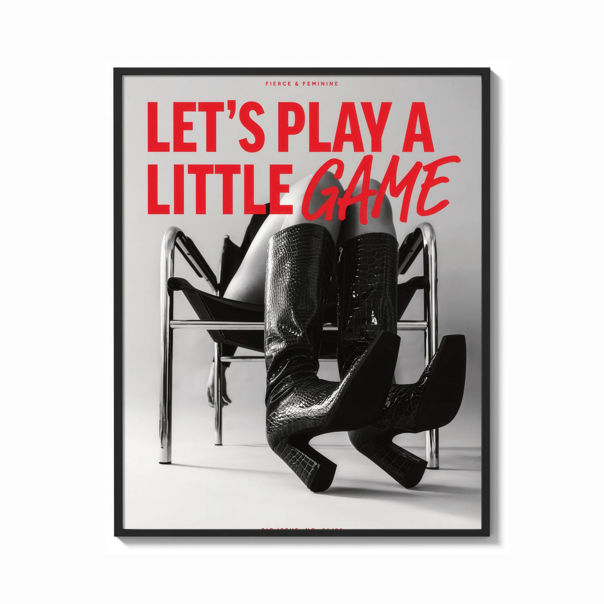 Framed Let's Play a Little Game print shown as a bold statement piece on a clean gallery wall