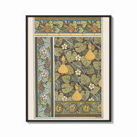 Framed Art Nouveau botanical pattern with gourds and flowers vintage art print print shown as a bold statement piece on a…