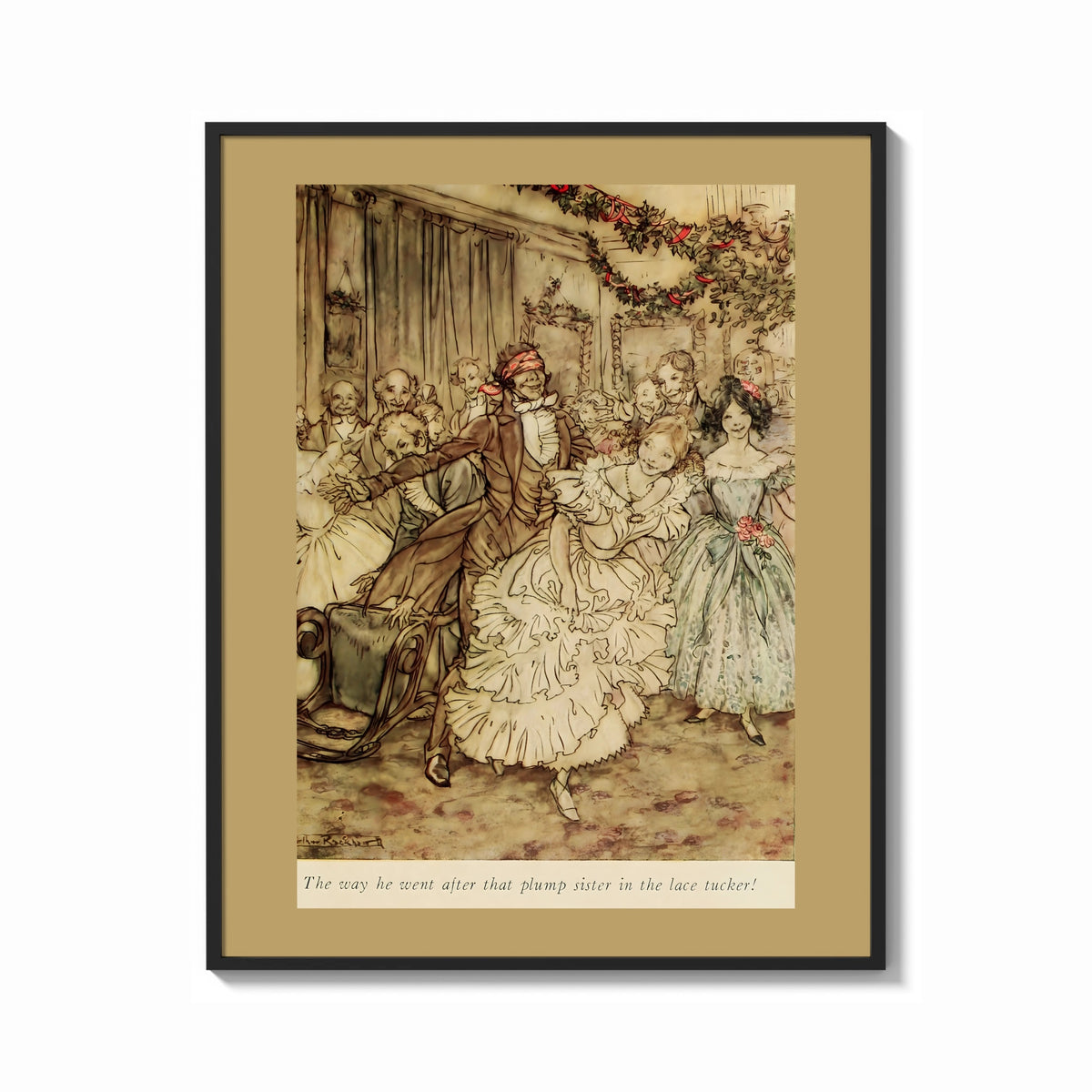 Framed Arthur Rackham The Plump Sister print shown as a bold statement piece on a clean gallery wall