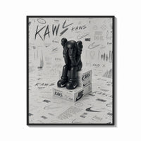 Framed KAWS Companion Nike Swoosh Sketch framed poster print shown as a bold statement piece on a clean gallery wall