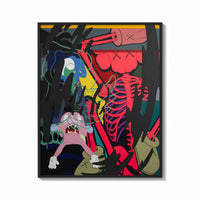 Framed KAWS Down Time Skeleton Companion print shown as a bold statement piece on a clean gallery wall
