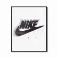Framed Nike Just Do It Swoosh framed poster print shown as a bold statement piece on a clean gallery wall