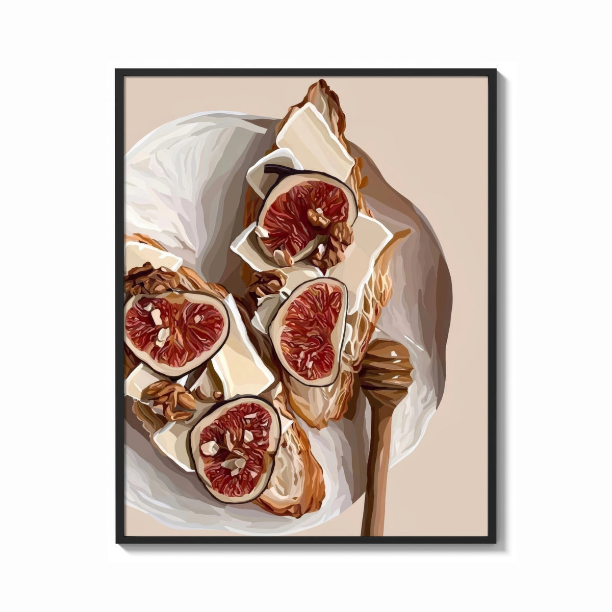 Framed Figs, Cheese and Walnuts print shown as a bold statement piece on a clean gallery wall