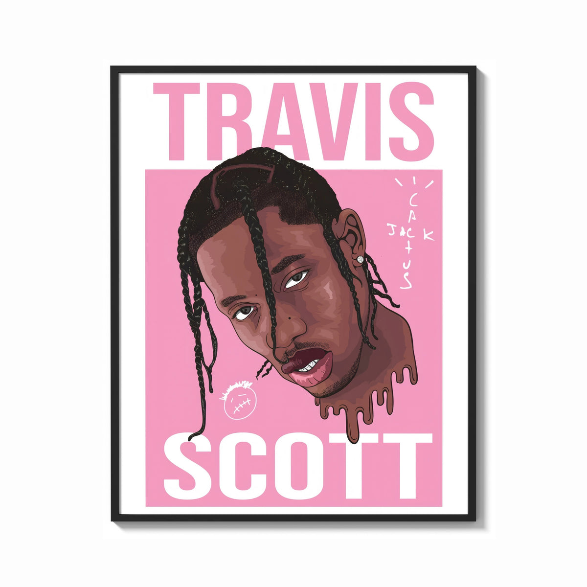 Framed Travis Scott Cactus Jack Portrait print shown as a bold statement piece on a clean gallery wall