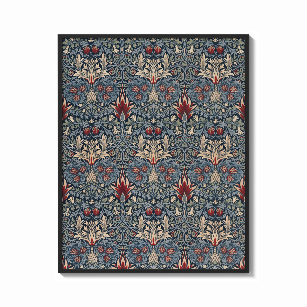 Framed William Morris Snakeshead print shown as a bold statement piece on a clean gallery wall