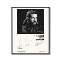 Framed Drake Scorpion Album Tracklist print shown as a bold statement piece on a clean gallery wall
