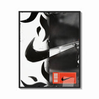 Framed Nike Swoosh Streetwear print shown as a bold statement piece on a clean gallery wall