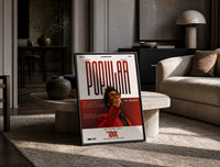 The Weeknd Popular Idol Magazine Cover print on the floor, leaning against a travertine table