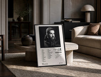 Drake Scorpion Album Tracklist print on the floor, leaning against a travertine table