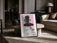 Tyler, The Creator IGOR Tracklist print on the floor, leaning against a travertine table