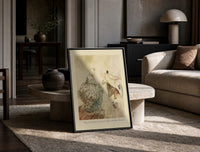 Arthur Rackham Fezziwig's Dance print on the floor, leaning against a travertine table