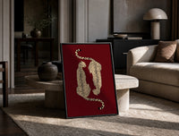 Mirrored Cheetahs print on the floor, leaning against a travertine table