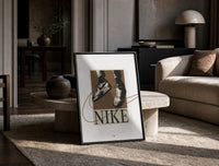 Nike Air Force 1 Streetwear print on the floor, leaning against a travertine table