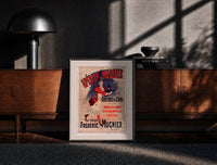 Black-framed Aperitif Mugnier Cafe print on the floor in front of a dark wooden console