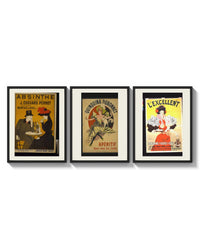French Cafe three-panel set arranged as a triptych on a bright gallery wall