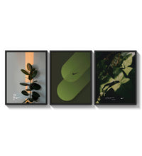 Nike Botanical framed poster set of 3 three-panel set arranged as a triptych on a bright gallery wall