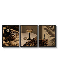 Leopard Print Still Life triptych arranged on a bright gallery wall