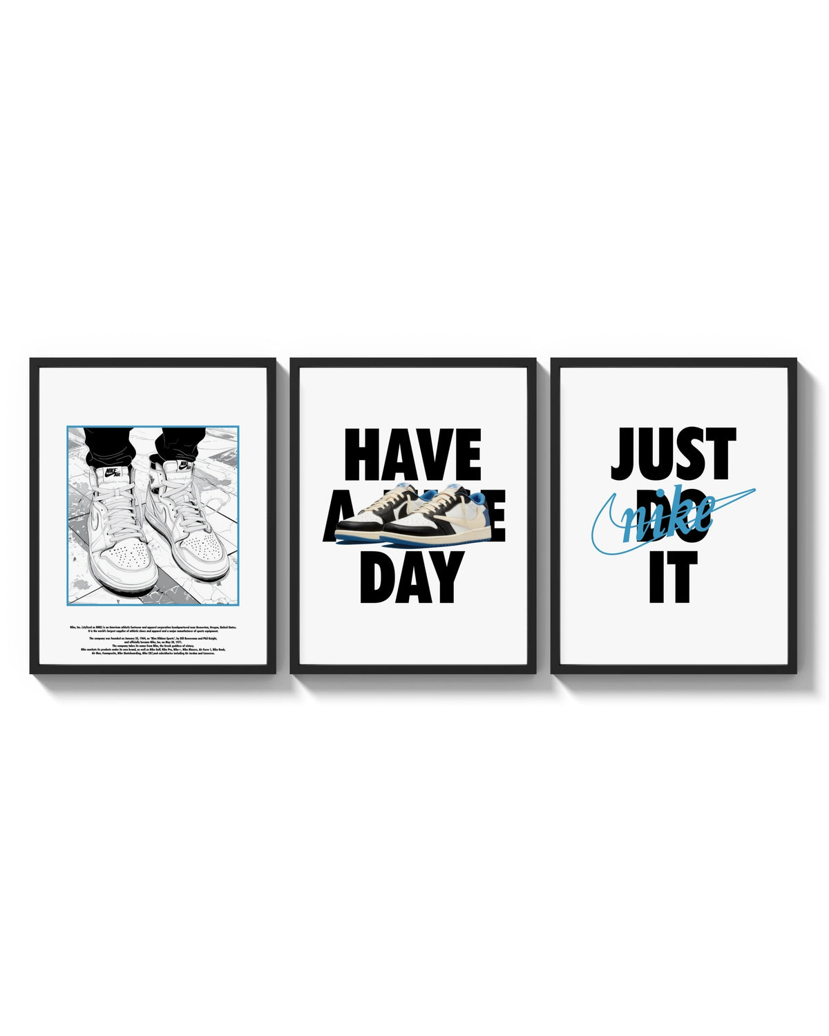 Nike "Have a Nice Day" triptych arranged on a bright gallery wall