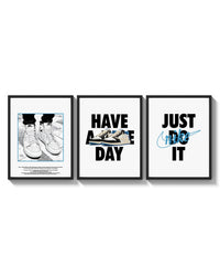 Nike "Have a Nice Day" triptych arranged on a bright gallery wall