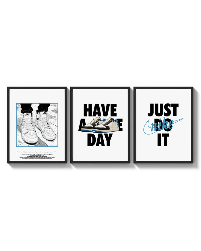 Nike "Have a Nice Day" triptych arranged on a bright gallery wall